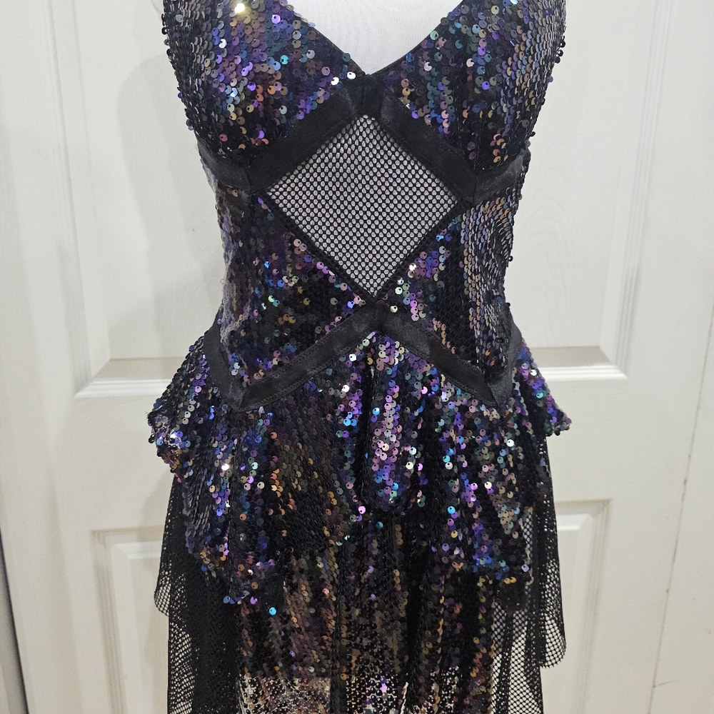 Dolls Kill Club Exx Fantastical Firefly Fishnet Sequin Black Purple Rave Dress S - Picture 10 of 14